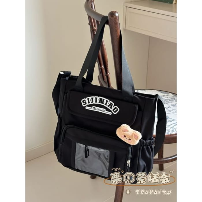 Lettering Print Transparent Panel Crossbody Tote Bag