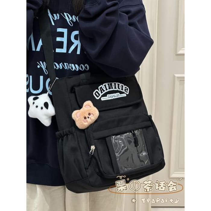 Lettering Print Transparent Panel Crossbody Tote Bag