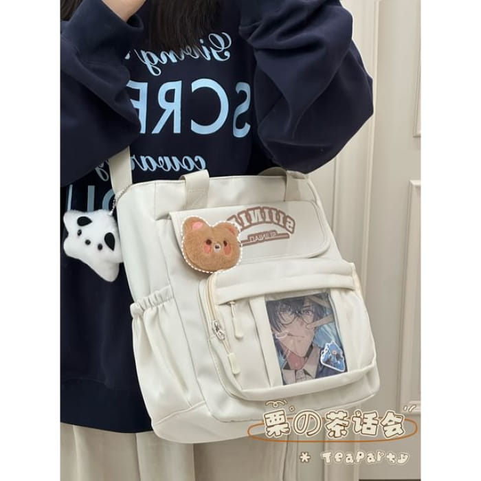 Lettering Print Transparent Panel Crossbody Tote Bag