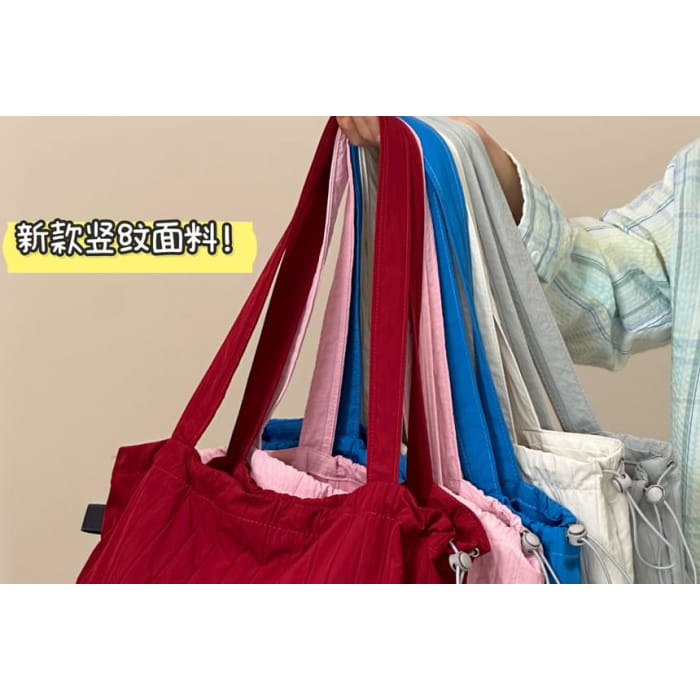 Lettering Ribbed Plain Tote Bag / Charm / Set