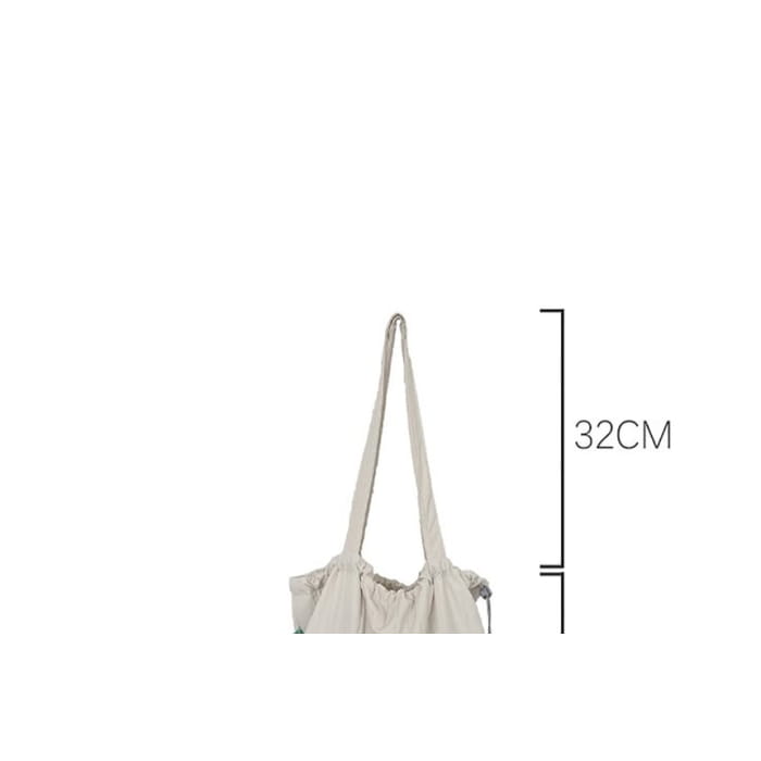 Lettering Ribbed Plain Tote Bag / Charm / Set