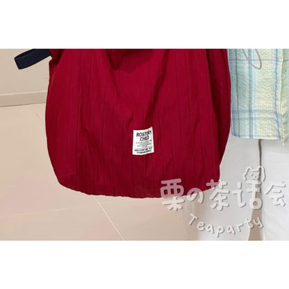 Lettering Ribbed Plain Tote Bag / Charm / Set