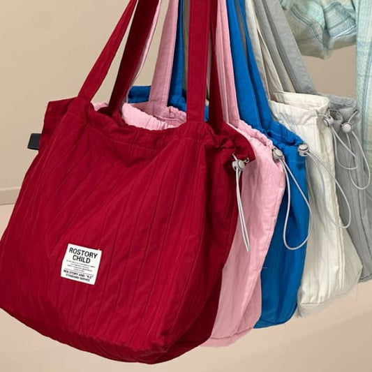 Lettering Ribbed Plain Tote Bag / Charm / Set