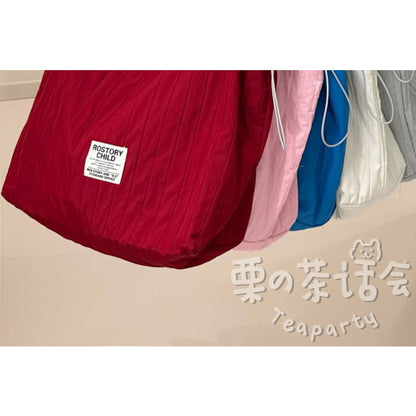 Lettering Ribbed Plain Tote Bag / Charm / Set