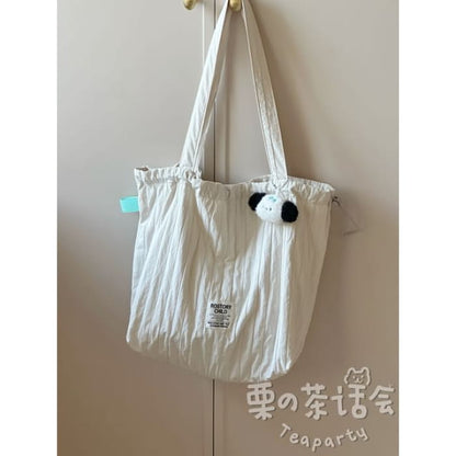 Lettering Ribbed Plain Tote Bag / Charm / Set - With Dog