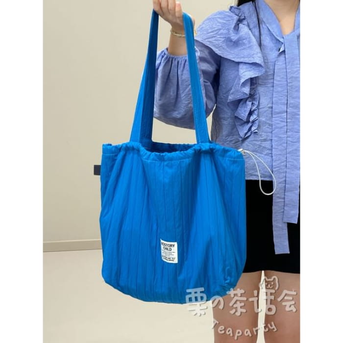 Lettering Ribbed Plain Tote Bag / Charm / Set - Without