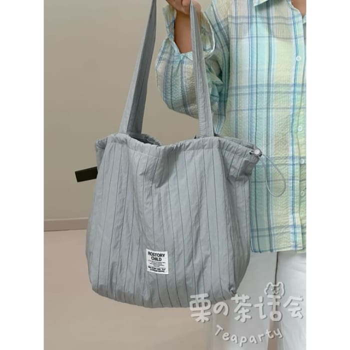 Lettering Ribbed Plain Tote Bag / Charm / Set - Without