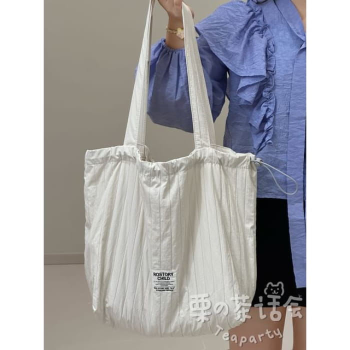 Lettering Ribbed Plain Tote Bag / Charm / Set - Without