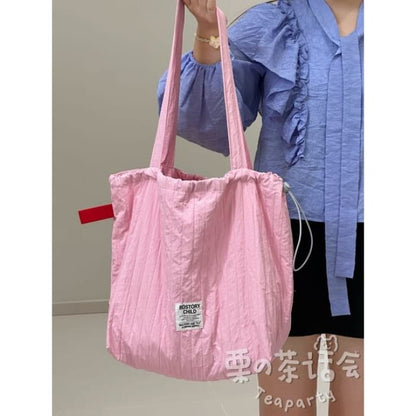 Lettering Ribbed Plain Tote Bag / Charm / Set - Without