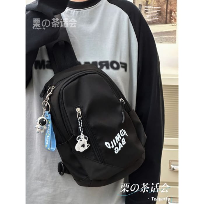 Lettering Sling Bag / Charm / Set - With Astronaut - Black