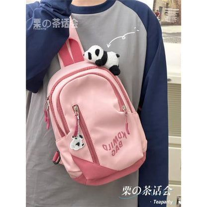 Lettering Sling Bag / Charm / Set - With Panda - Pink