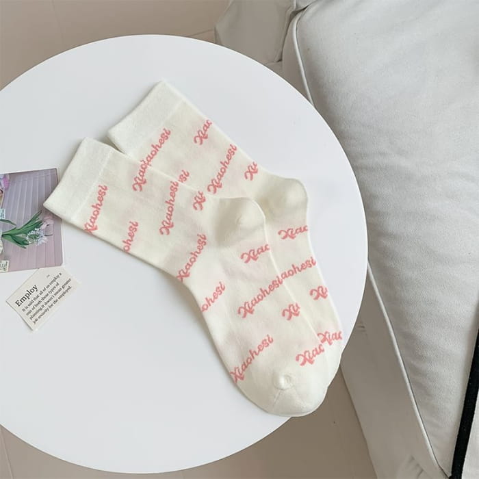 Lettering Socks / Striped / Bow Print