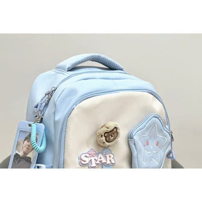 Lettering Star Embroidered Multi-Pocket Backpack / Bag