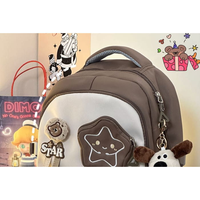 Lettering Star Embroidered Multi-Pocket Backpack / Bag