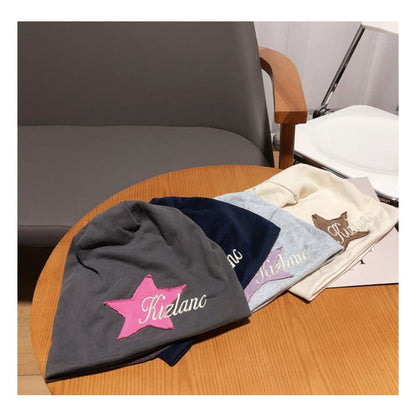 Lettering Star Embroidered Slouchy Beanie - Hats