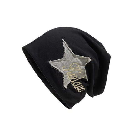 Lettering Star Embroidered Slouchy Beanie - Hats