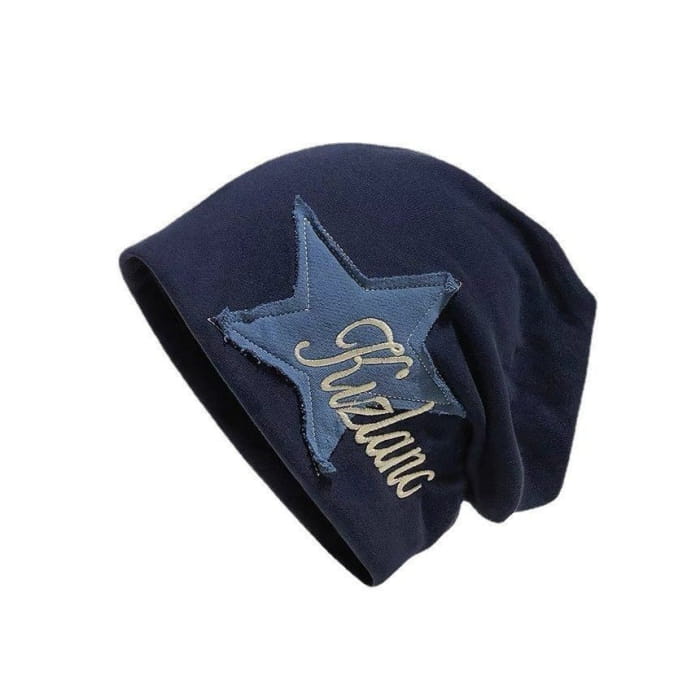 Lettering Star Embroidered Slouchy Beanie - Hats