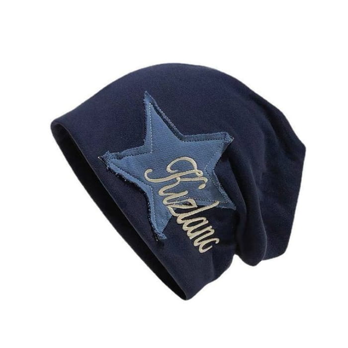 Lettering Star Embroidered Slouchy Beanie - Light Blue