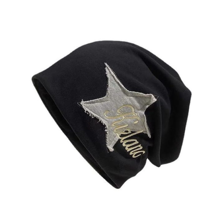 Lettering Star Embroidered Slouchy Beanie - Light Gray