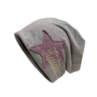 Lettering Star Embroidered Slouchy Beanie - Rosy Brown