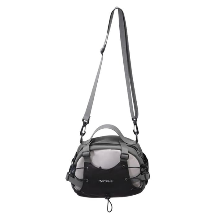 Lettering Strappy Crossbody Bag - Gray & Black / One Size