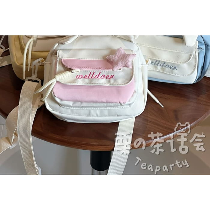 Lettering Two Tone Crossbody Bag / Charm / Set