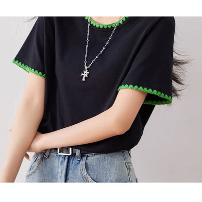 Lettuce Edge Trim Round Neck Short Sleeve T Egirldoll