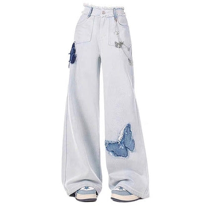 Light Blue Butterfly Aesthetic Jeans - S