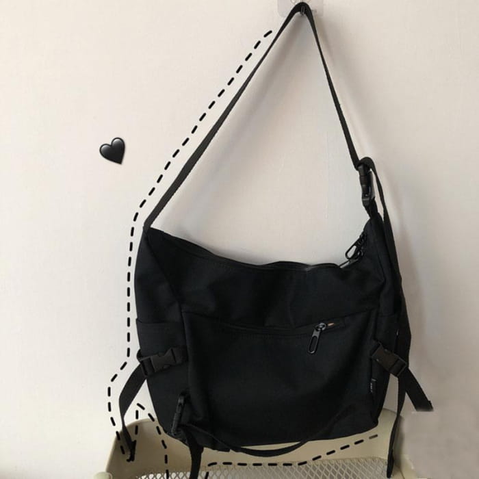 Lightweight Canvas Student Crossbody Bag - Black / One Size