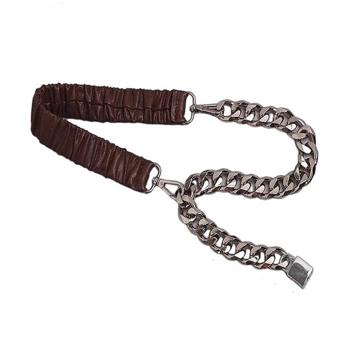 Lock Pendant Chain Belt - Brown - Belts