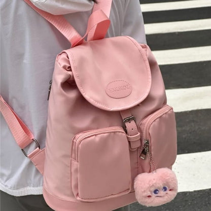 Logo Buckled Flap Backpack / Charm / Set - backpack