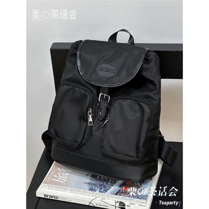 Logo Buckled Flap Backpack / Charm / Set - Black / One Size