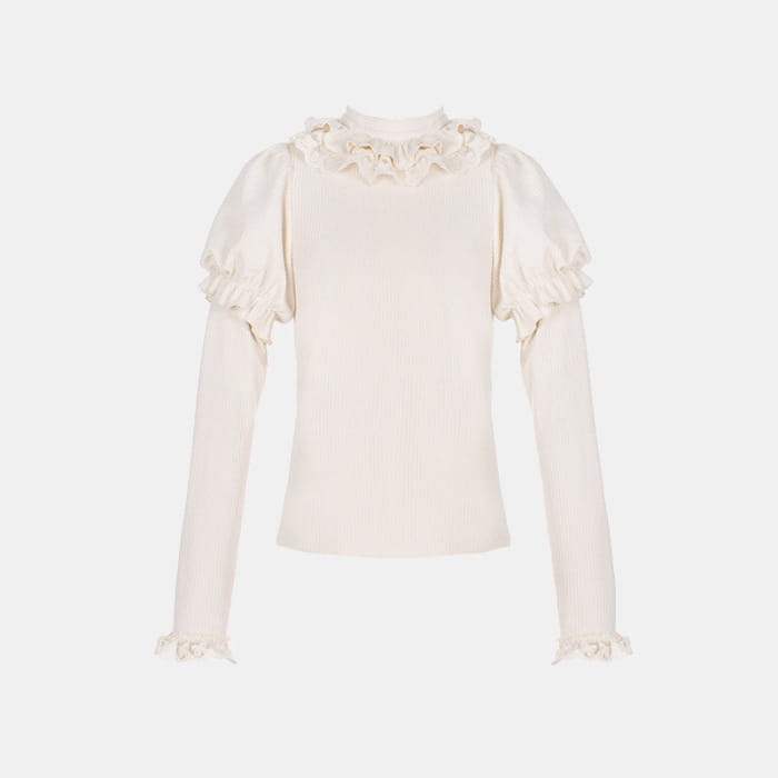 Lolita Bowknot Plush Overalls Puff Sleeve Lace Shirt