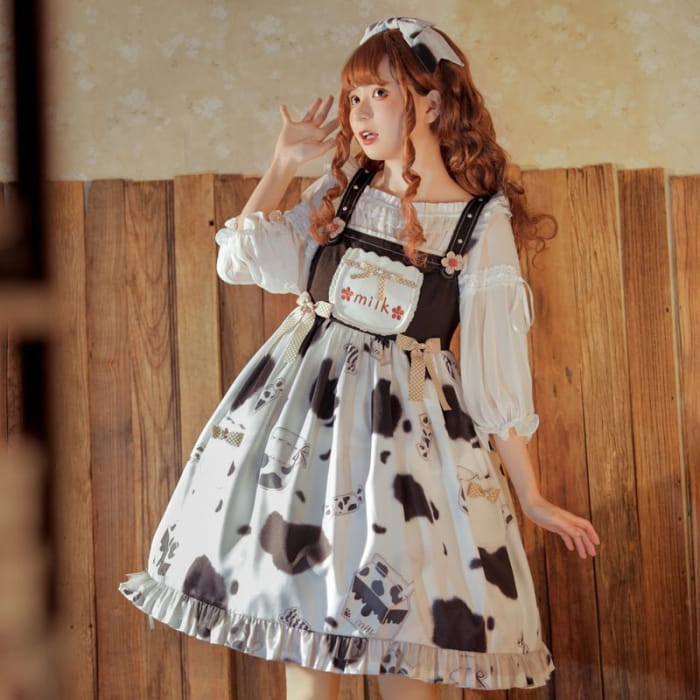 Lolita Cow Print Overall Dress