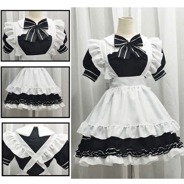 Lolita Devil Bow Knot Ruffled Maid Dress
