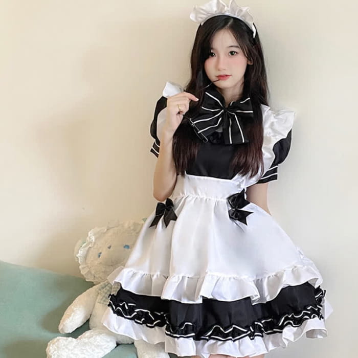 Lolita Devil Bow Knot Ruffled Maid Dress