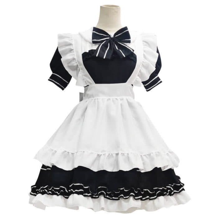 Lolita Devil Bow Knot Ruffled Maid Dress - Black / S