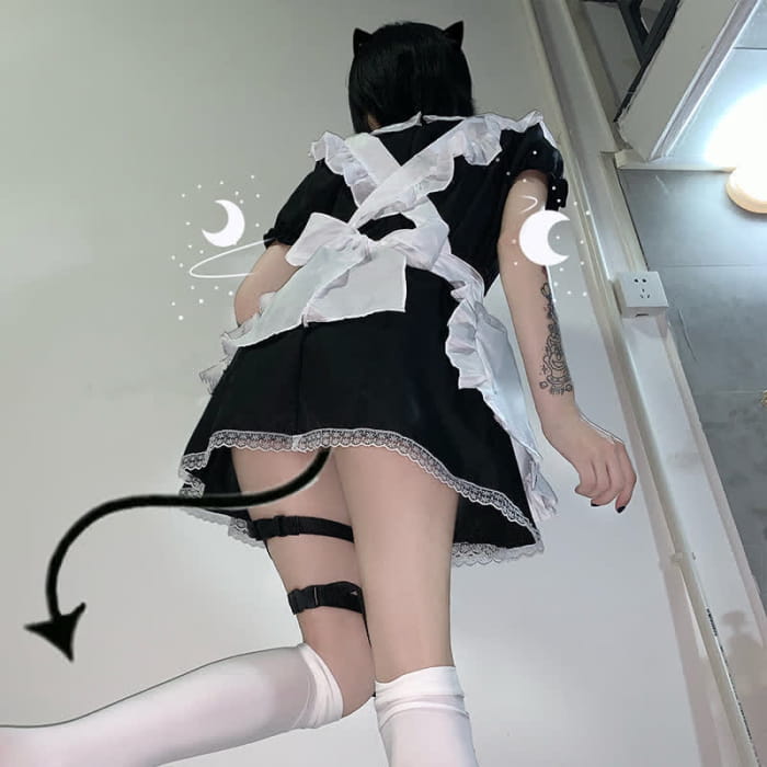 Lolita Doll Collar Kitty Hollow Out Ruffled Maid Dress