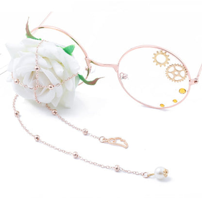 Lolita Flower Decor Metal Chain Big-Frame Glasses