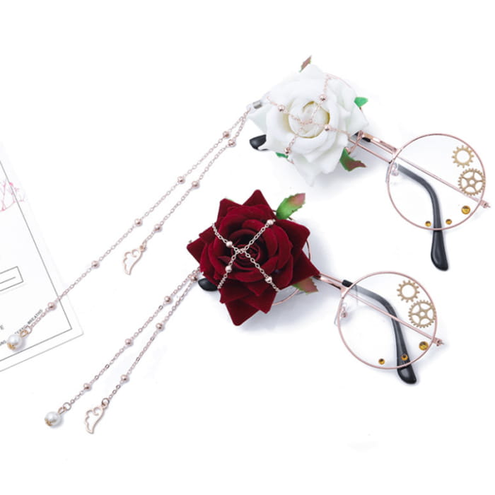 Lolita Flower Decor Metal Chain Big-Frame Glasses