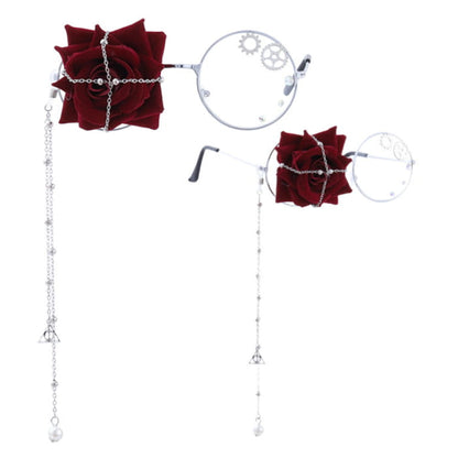 Lolita Flower Decor Metal Chain Big-Frame Glasses