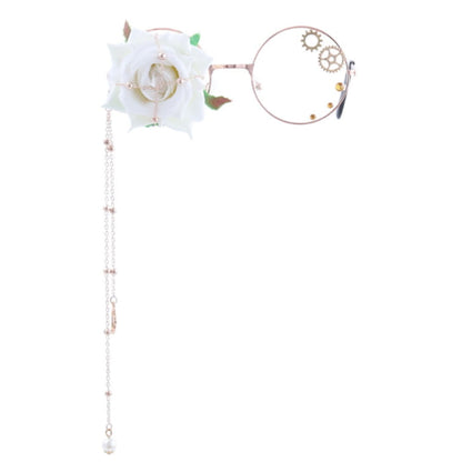 Lolita Flower Decor Metal Chain Big-Frame Glasses - Rose