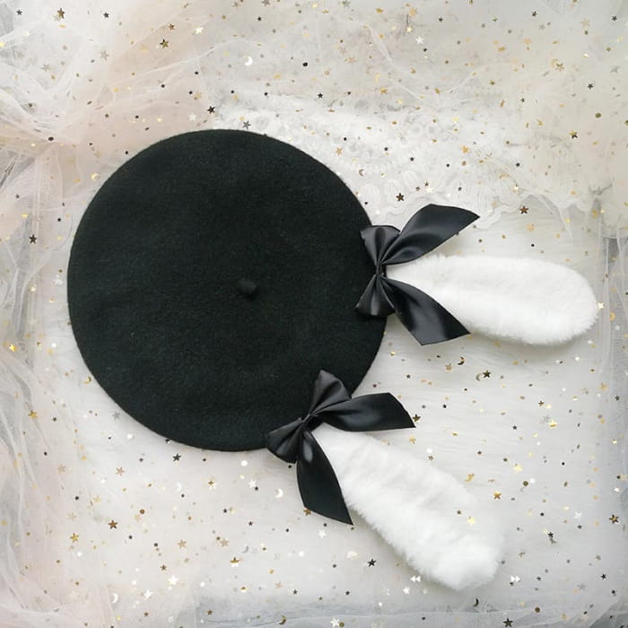 Lolita Japanese Bow-Knot Beret - Black / M