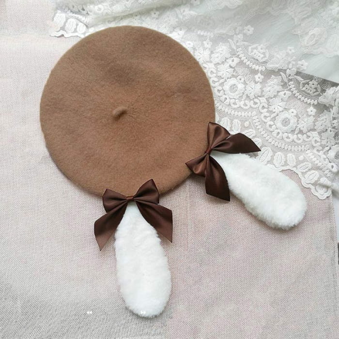 Lolita Japanese Bow-Knot Beret - Camel / M