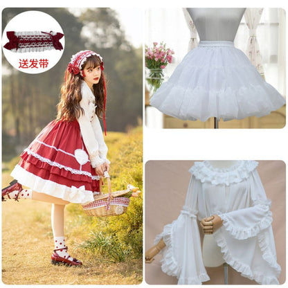 Lolita Lace Trim A-Line Overall Dress / Long-Sleeve Blouse