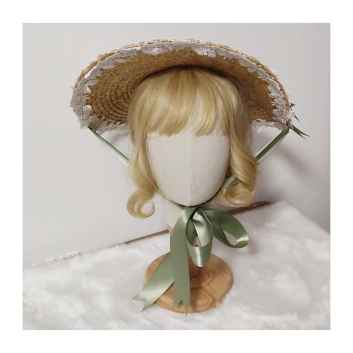 Lolita Lace Trim Straw Hat