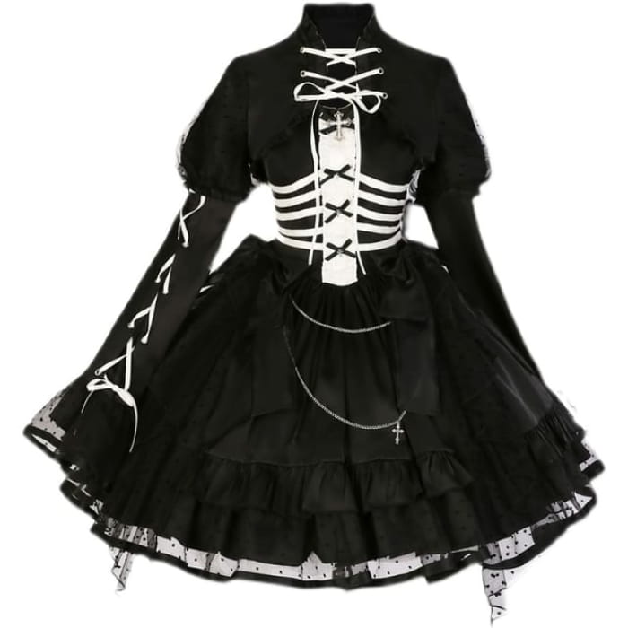 Lolita Long-Sleeve Lace Up Blouse / Spaghetti Strap Mini