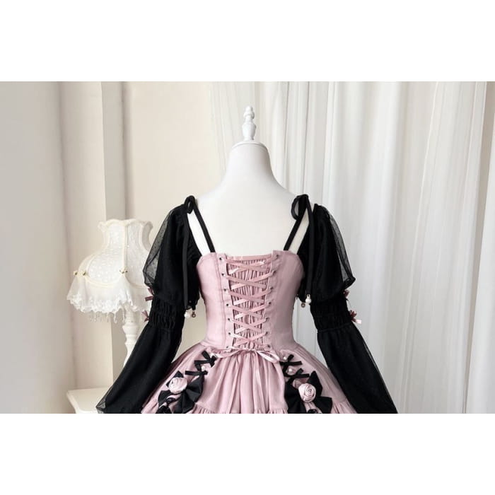 Lolita Long-Sleeve Lace-Up Waist Tiered A-Line Dress