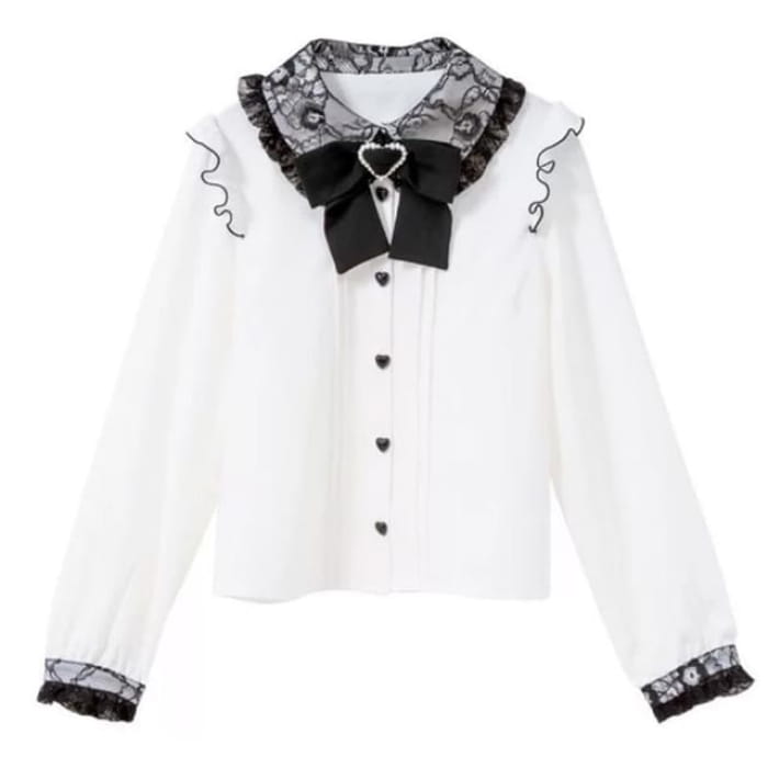 Lolita Long Sleeve Peter Pan Collar Ruffle Trim Blouse