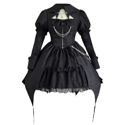 Lolita Puff Sleeve Collared Plain Cutout Ruffle Lace Up